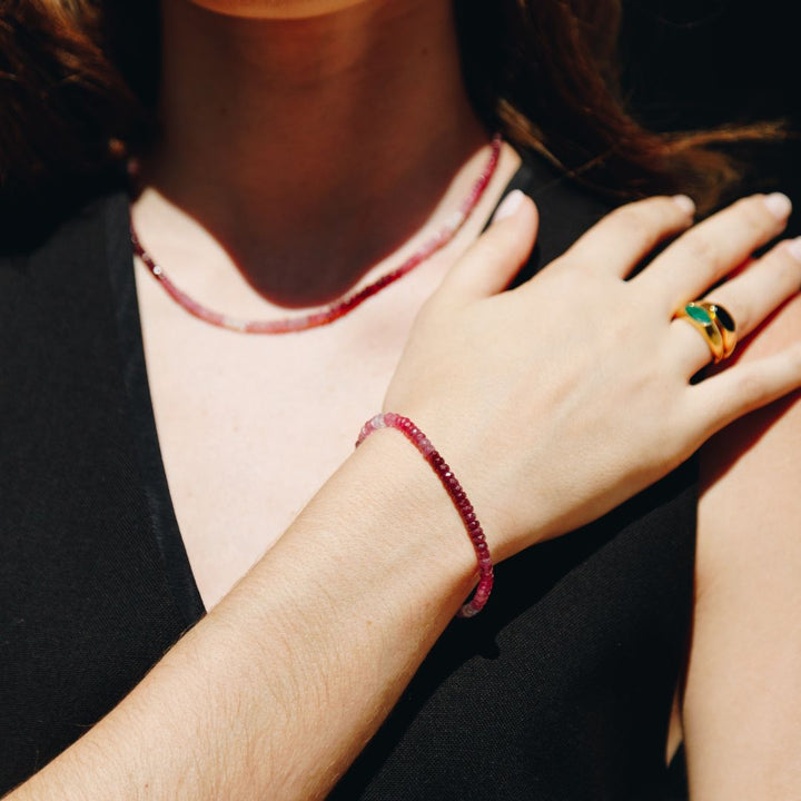 Natural Ruby Ombre Button Stone Bracelet