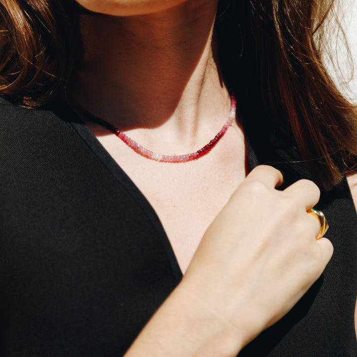 Ruby Ombre button Stone Necklace