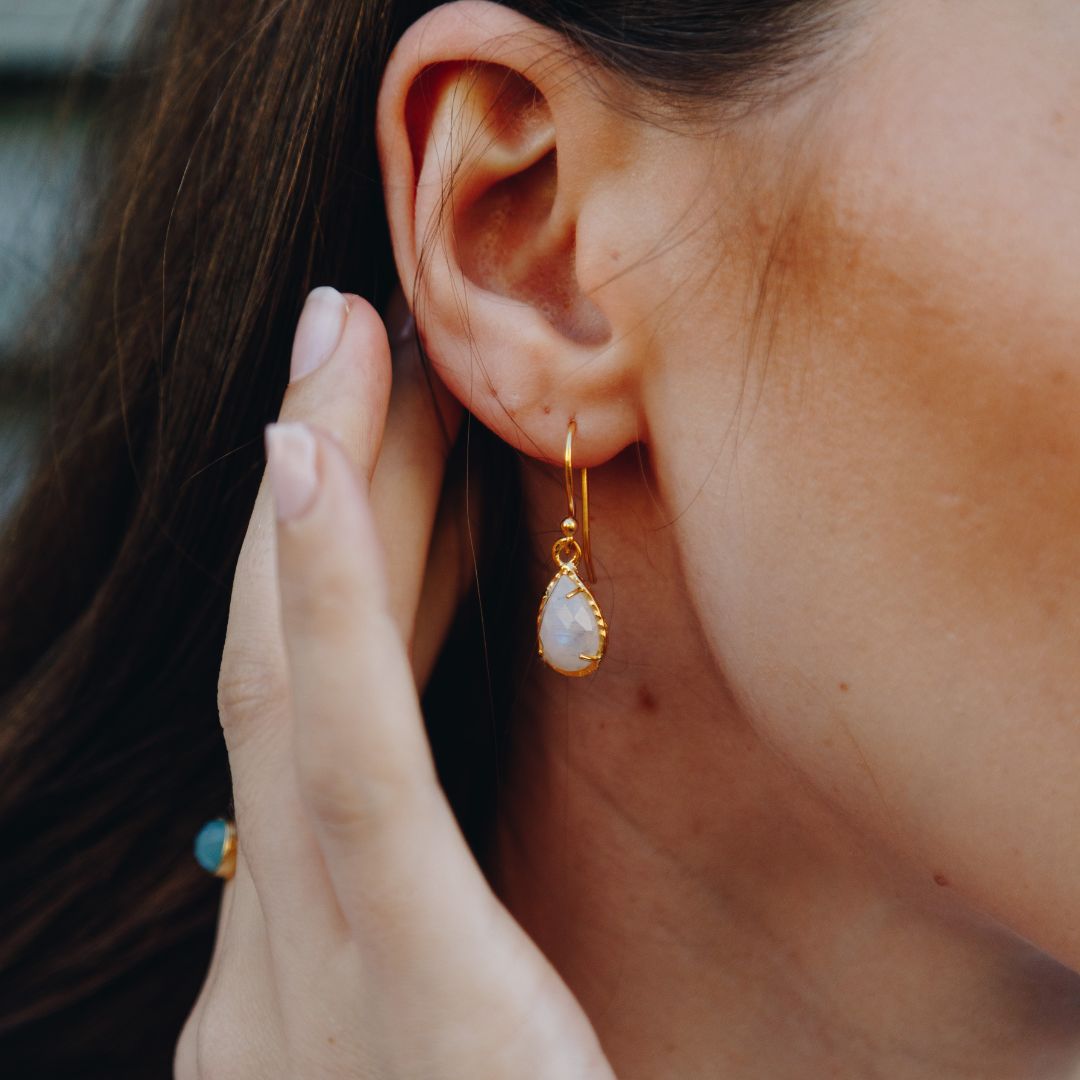 Waterproof Moonstone Stone Hammered Earrings