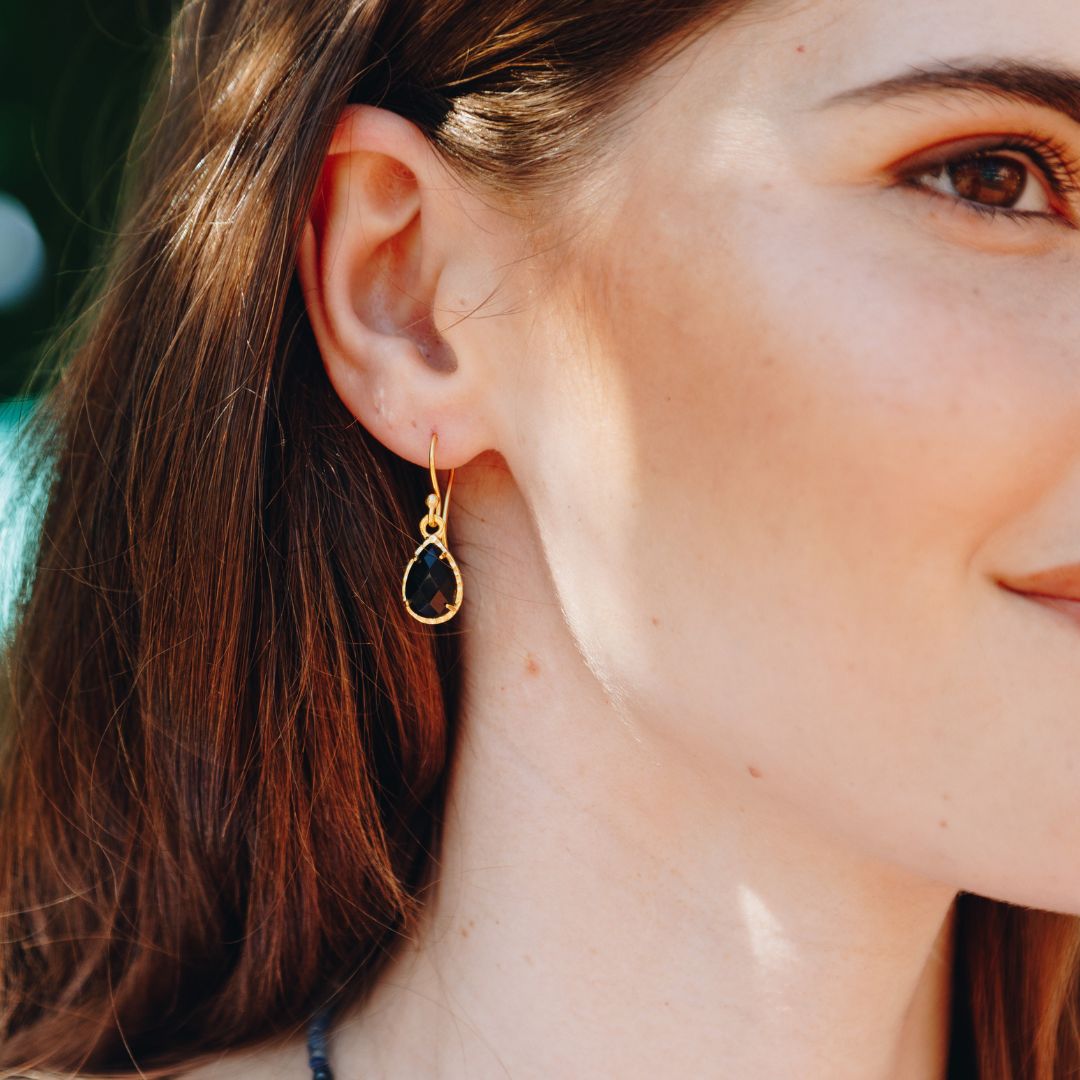 Waterproof Black Onyx Stone Hammered Earrings