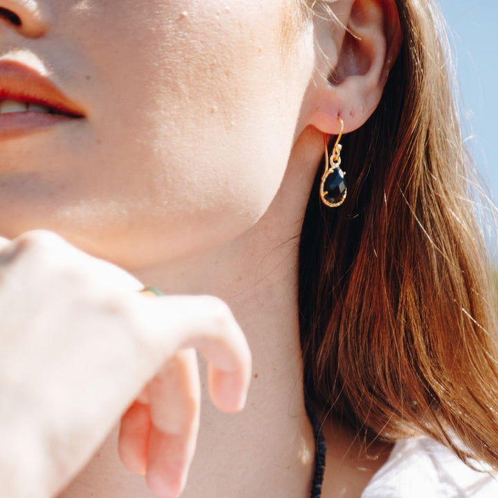 Waterproof Black Onyx Stone Hammered Earrings