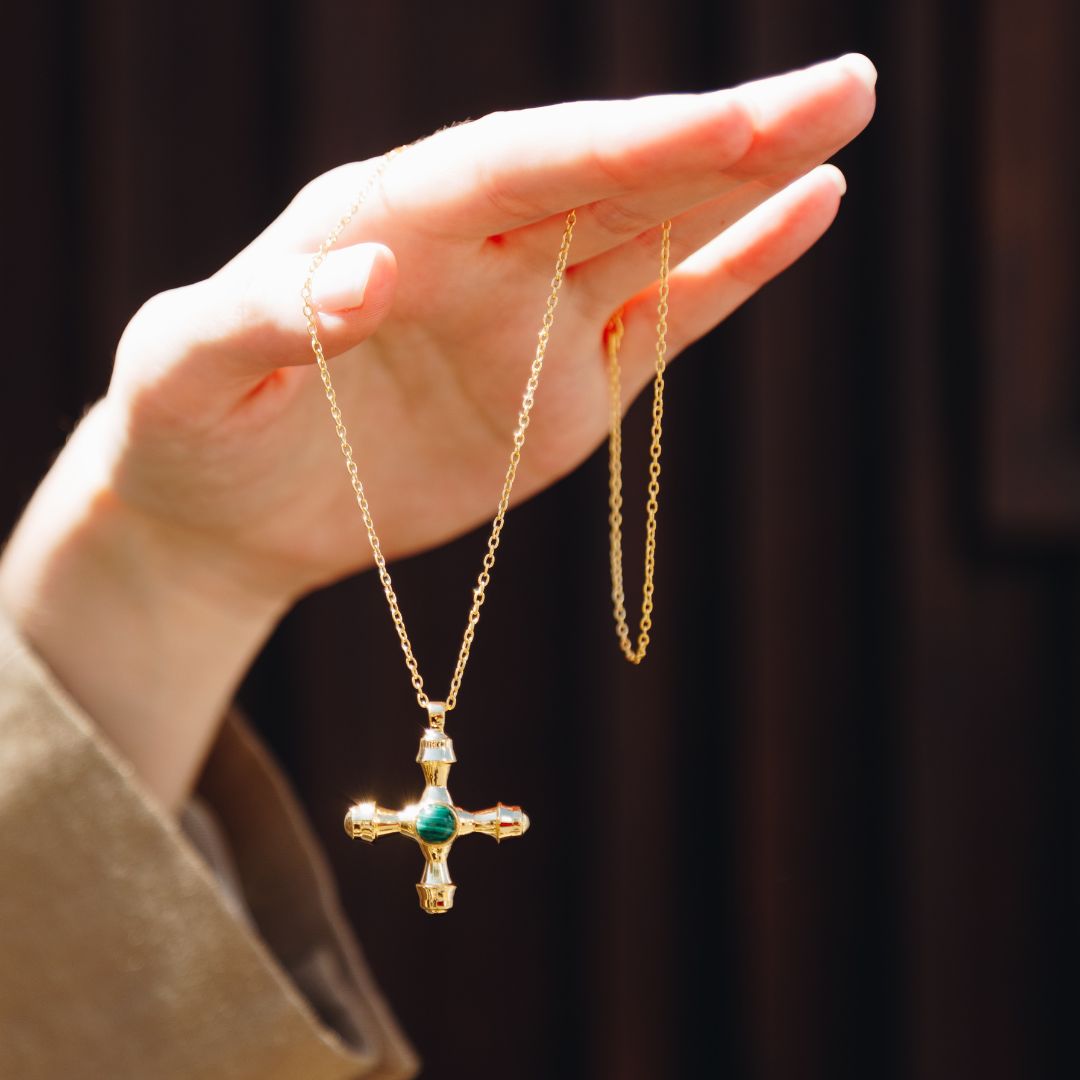 Bold Cross Malachite Necklace