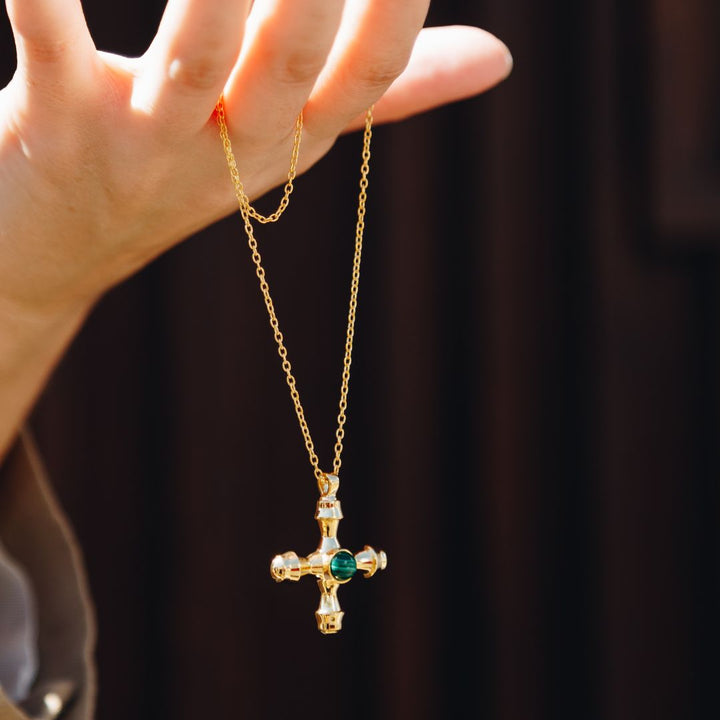 Bold Cross Malachite Necklace