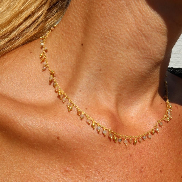 Moonstone Charm Necklace, Gold