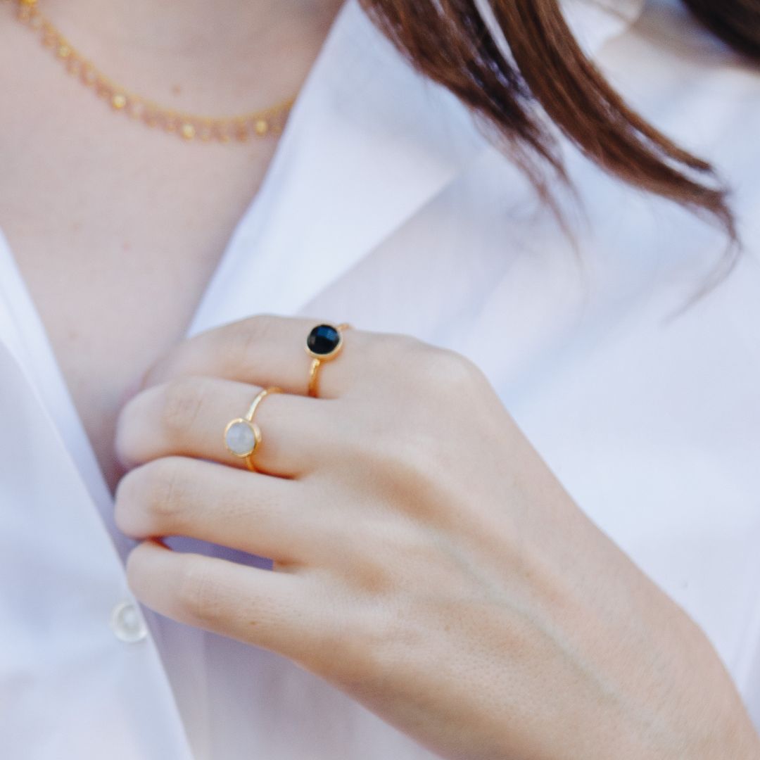 The round Robyn Moonstone Stacking Ring