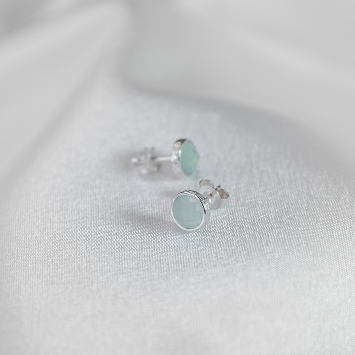 Aqua Chalcedony Studs in Gold Plated
