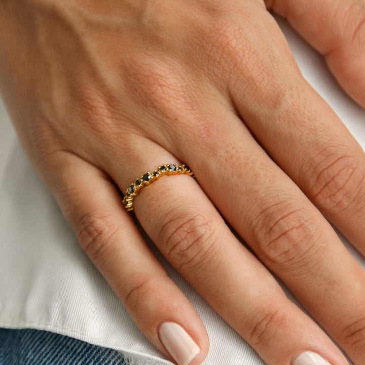 Iris Black Cubic Zirconia Gold Ring LP