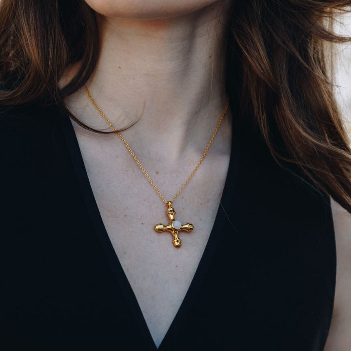 Bold Cross Moonstone Necklace