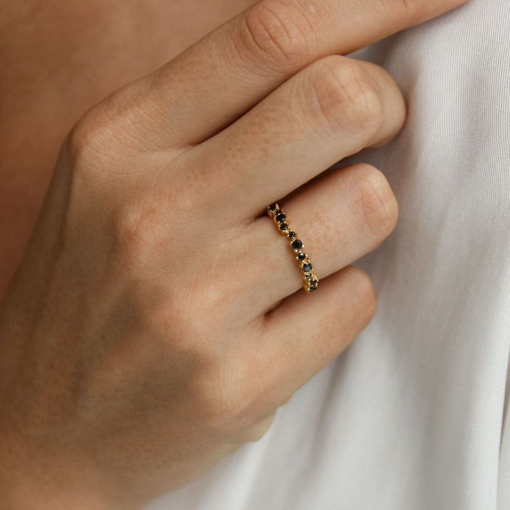 Iris Black Cubic Zirconia Gold Ring LP
