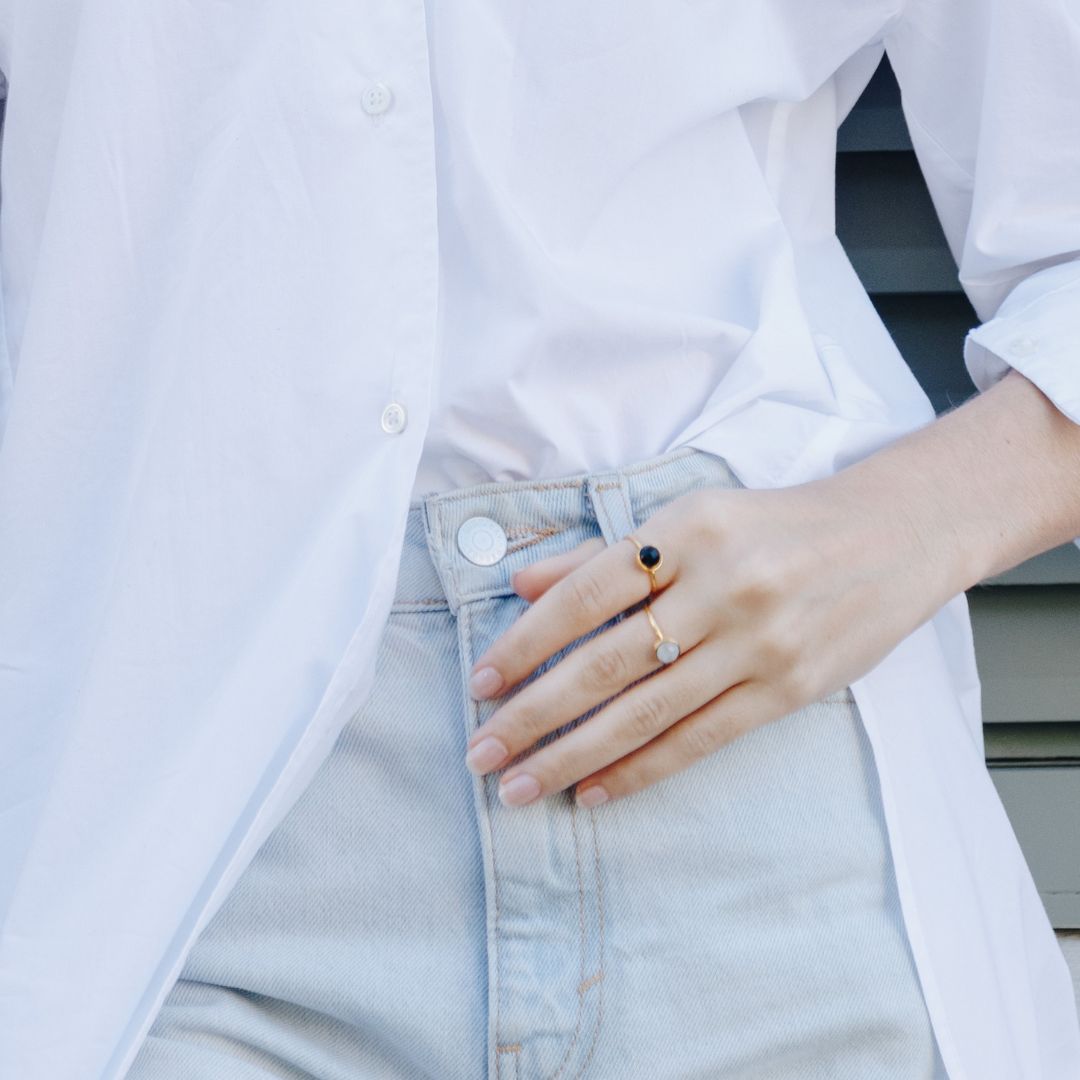 The round Robyn Moonstone Stacking Ring