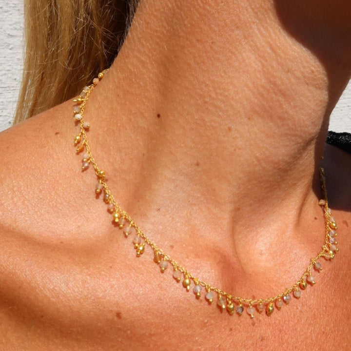 Moonstone Charm Necklace, Gold