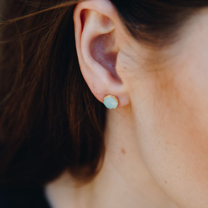 Aqua Chalcedony Studs in Gold Plated