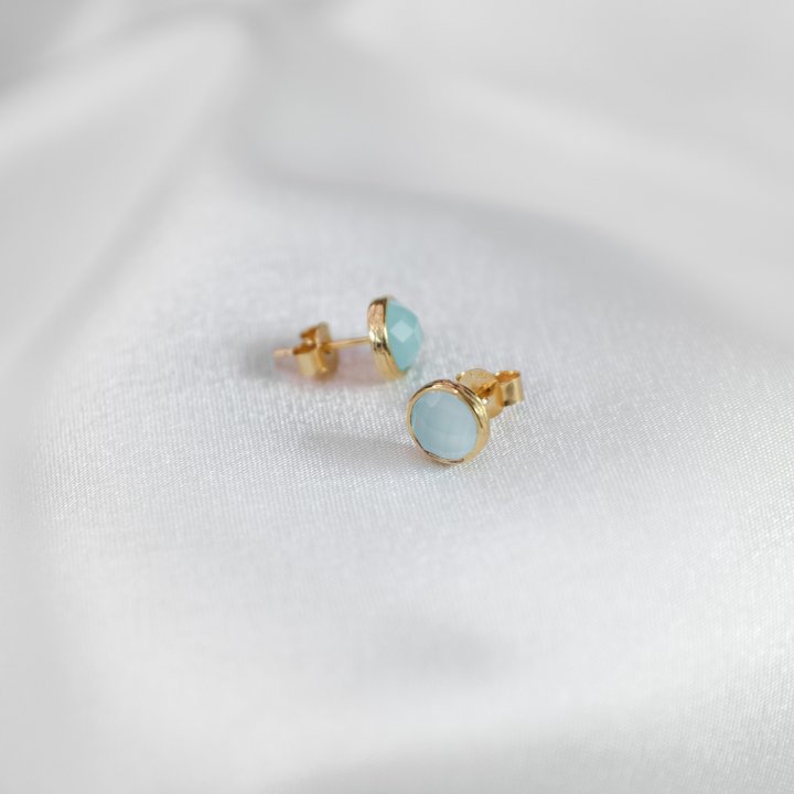 Aqua Chalcedony Studs in Gold Plated