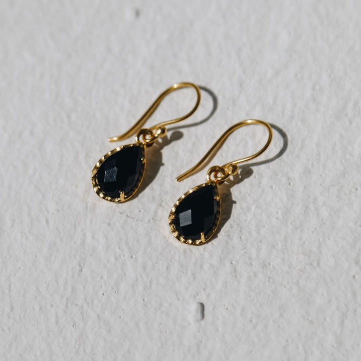 Waterproof Black Onyx Stone Hammered Earrings