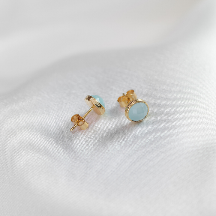 Aqua Chalcedony Studs in Gold Plated