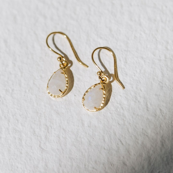 Waterproof Moonstone Stone Hammered Earrings