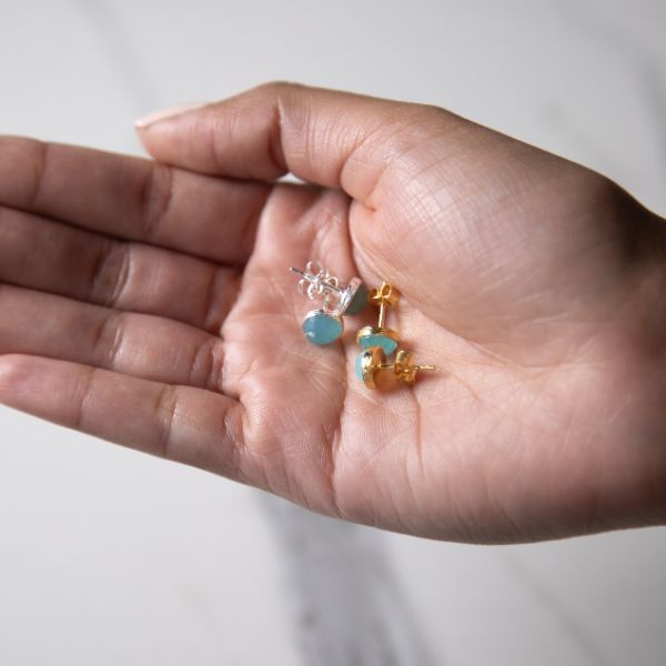 Aqua Chalcedony Studs - Robyn Real Jewels