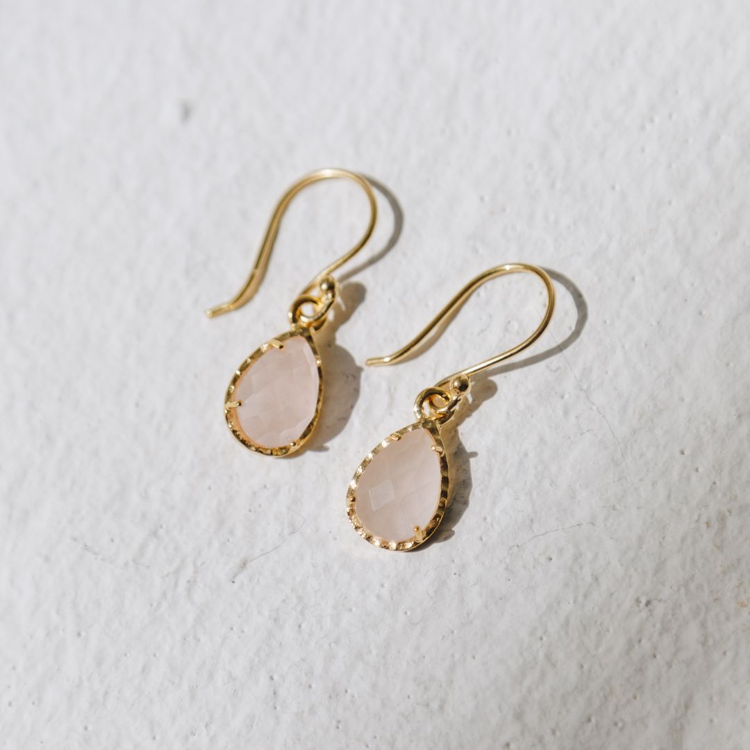 Waterproof Rose Quartz Stone Hammered Earrings