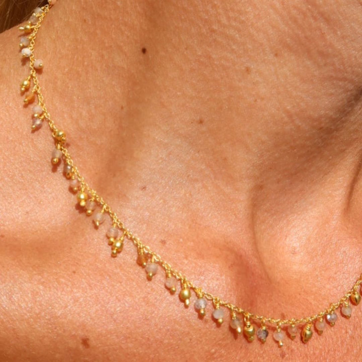 Moonstone Charm Necklace, Gold