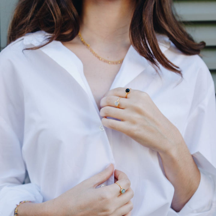 The round Robyn Rose Quartz Stacking Ring