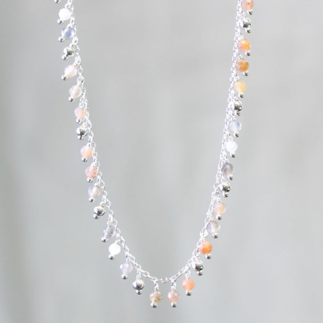 Moonstone Charm Necklace, Silver