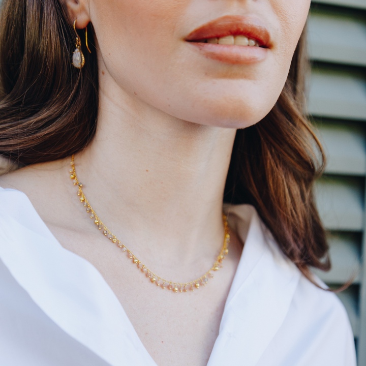 Moonstone Charm Necklace, Gold