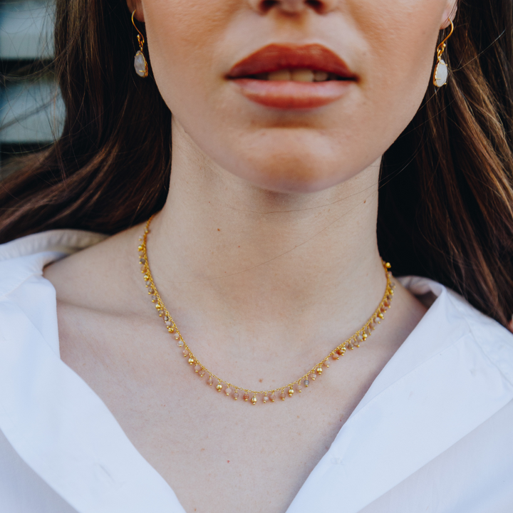 Moonstone Charm Necklace, Gold