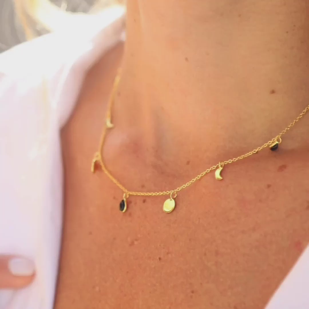 Moonlit – Black Onyx Lunar Necklace in Gold Plated