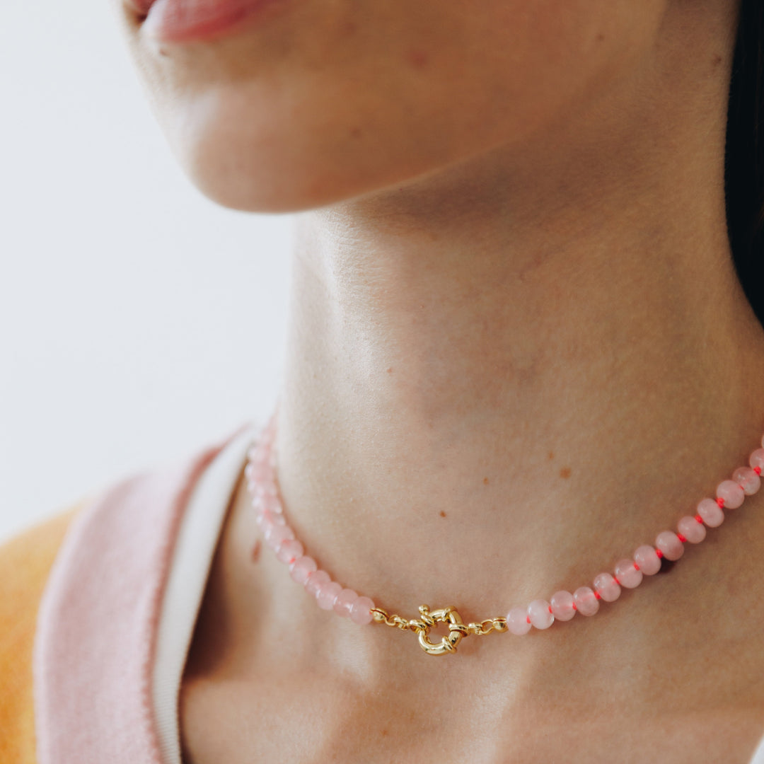 Candy Rose Quartz Stone Necklace