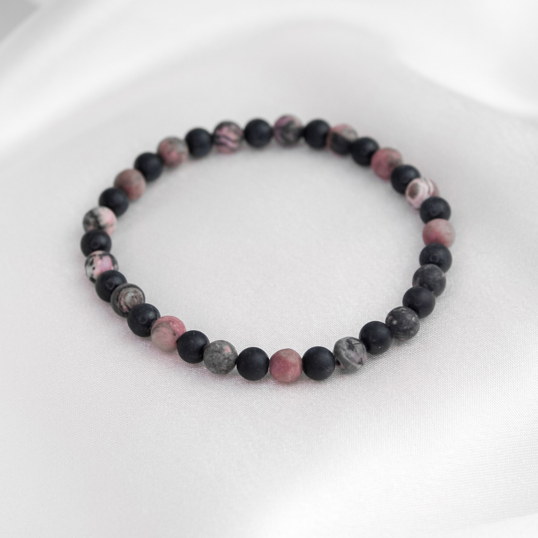 Black Tourmaline, Rhodonite Mens Stone Bracelet - Robyn Real Jewels