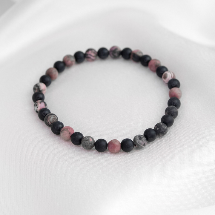 Black Tourmaline, Rhodonite Mens Stone Bracelet - Robyn Real Jewels