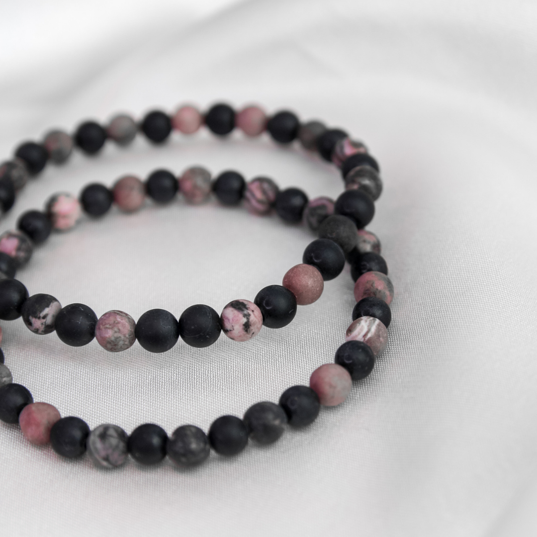 Black Tourmaline, Rhodonite Mens Stone Bracelet - Robyn Real Jewels