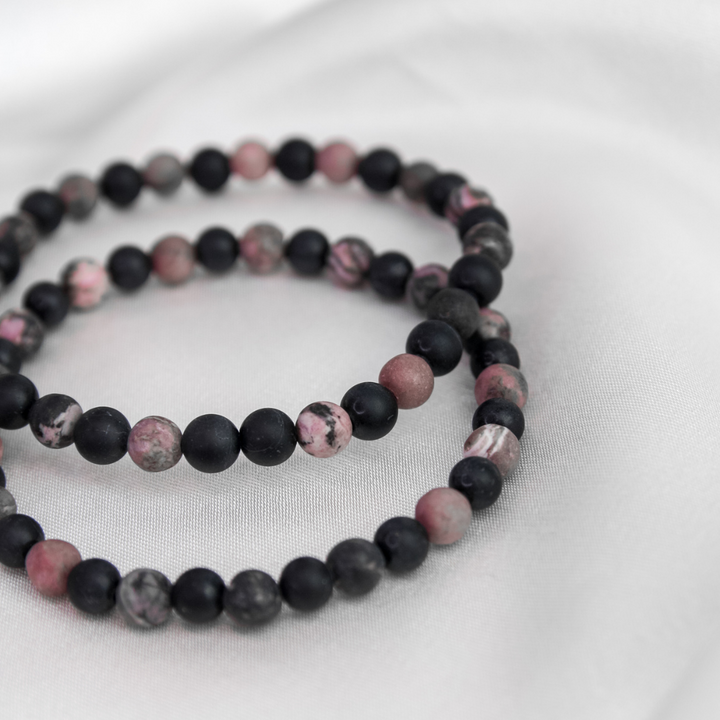 Black Tourmaline, Rhodonite Mens Stone Bracelet - Robyn Real Jewels