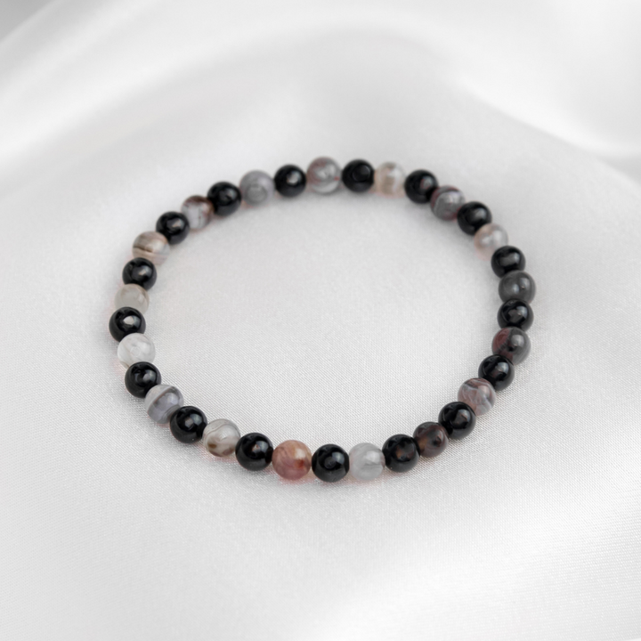 Black Tourmaline, Botswana Agate Mens Stone Bracelet - Robyn Real Jewels