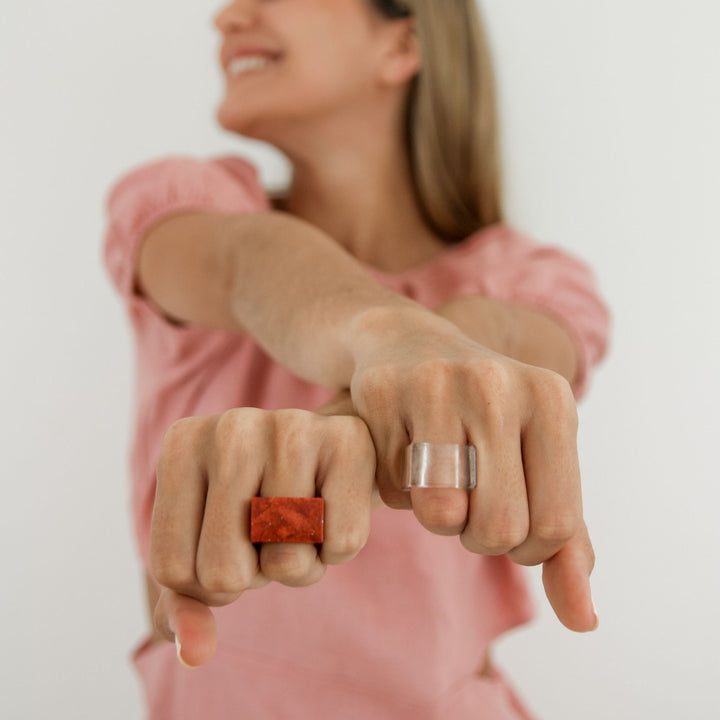 Red Coral Square Stone Ring - Robyn Real Jewels