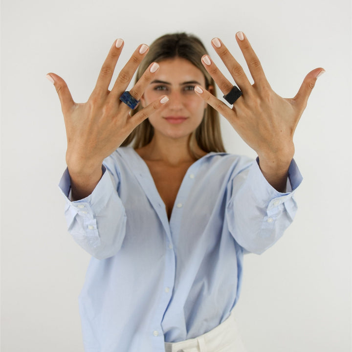 Black Lava Rock Square Stone Ring - Robyn Real Jewels