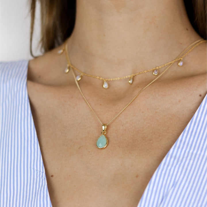Aqua Chalcedony Stone Pendant Necklace - Robyn Real Jewels