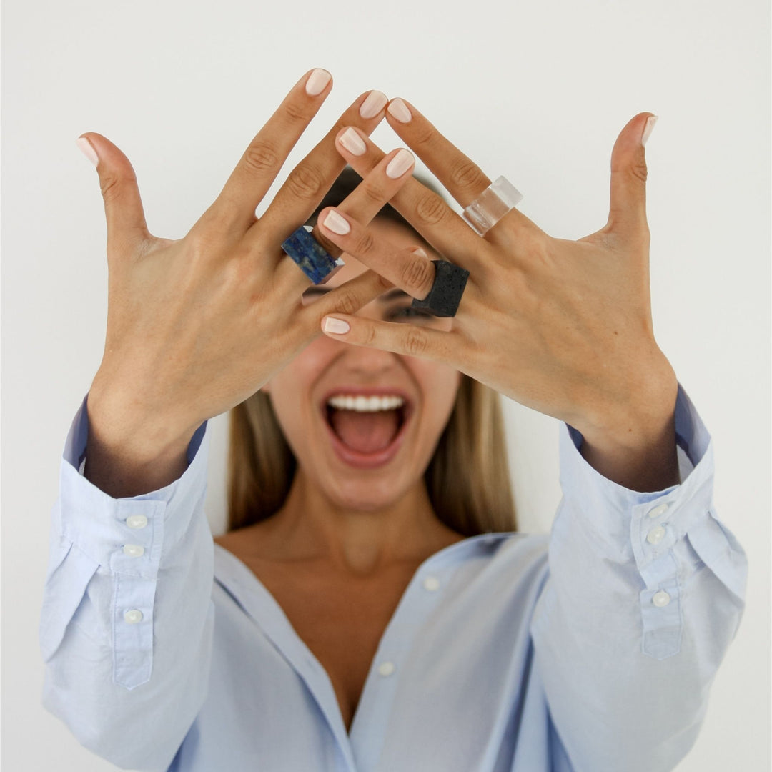 Black Lava Rock Square Stone Ring - Robyn Real Jewels