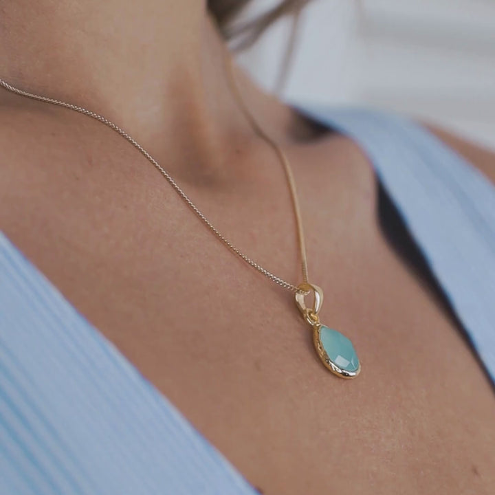 Aqua Chalcedony Stone Pendant Necklace - Robyn Real Jewels