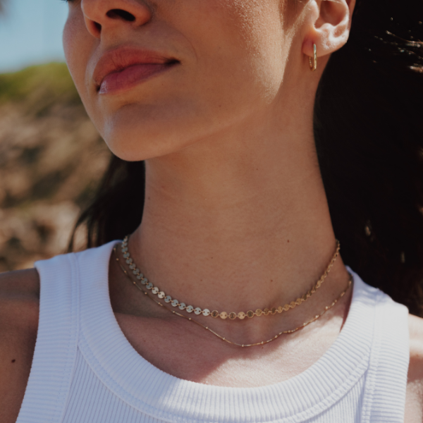 Waterproof Sequin Necklace layered with other necklace