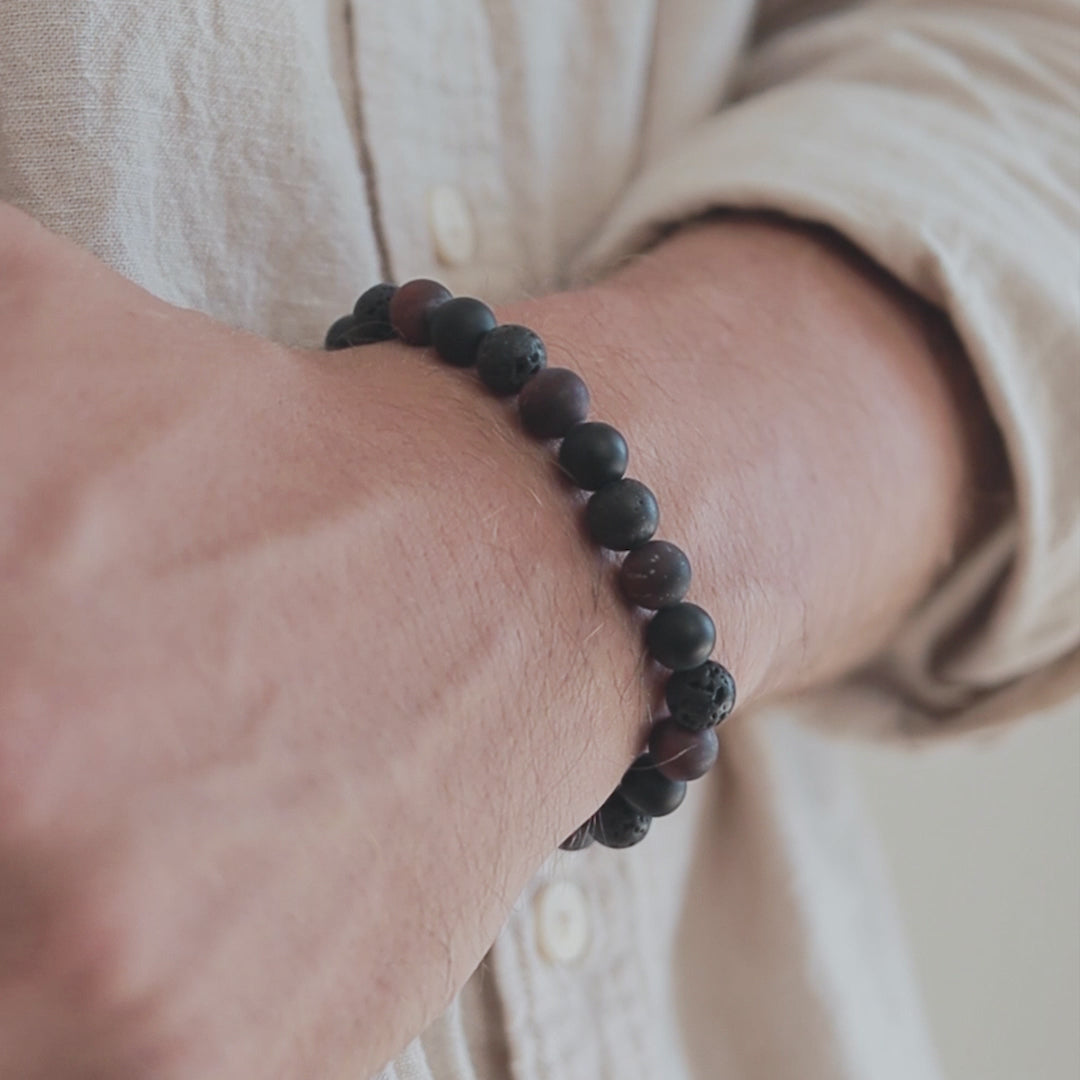 Black Onyx, Lava Stone, and Red Tiger Eye Men's Bracelet - Robyn Real Jewels