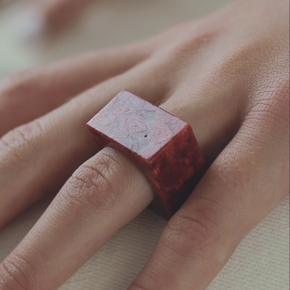 Red Coral Square Stone Ring - Robyn Real Jewels