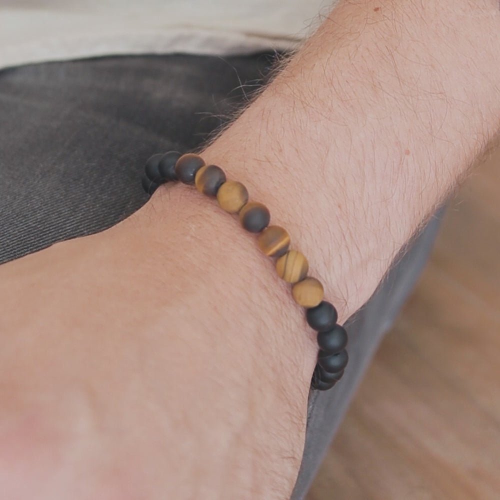 Black Onyx & Tiger Eye Stone Men's Bracelet