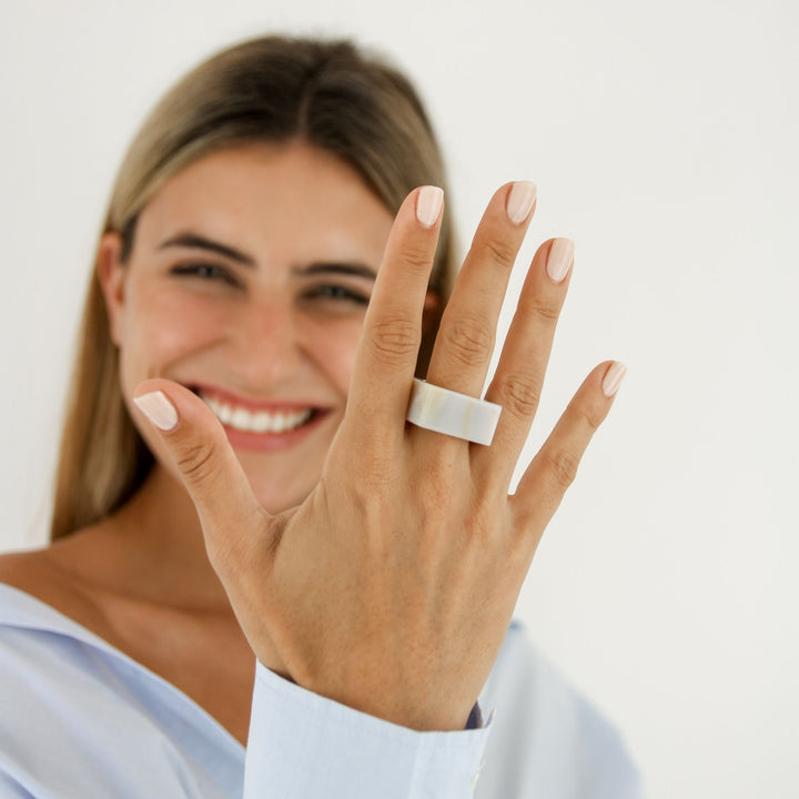 Botswana Grey Agate Square Stone Ring - Robyn Real Jewels