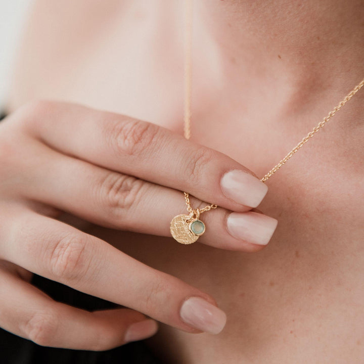 Aqua Chalcedony Charm & Round Hammered Disc Necklace - Robyn Real Jewels