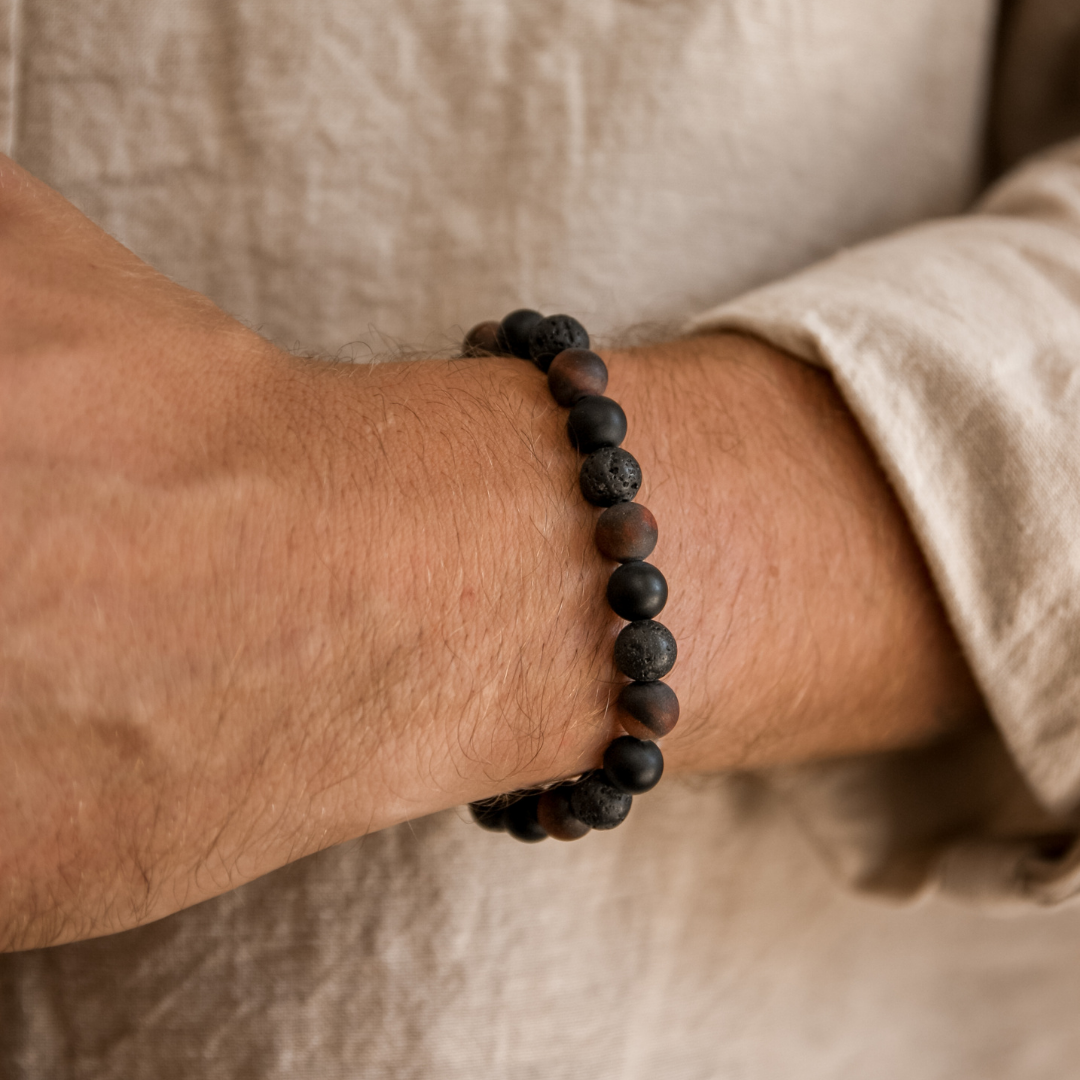 Black Onyx Lava Stone and Red Tiger Eye Men s Bracelet Robyn