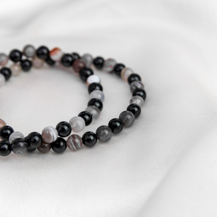 Black Tourmaline, Botswana Agate Mens Stone Bracelet - Robyn Real Jewels