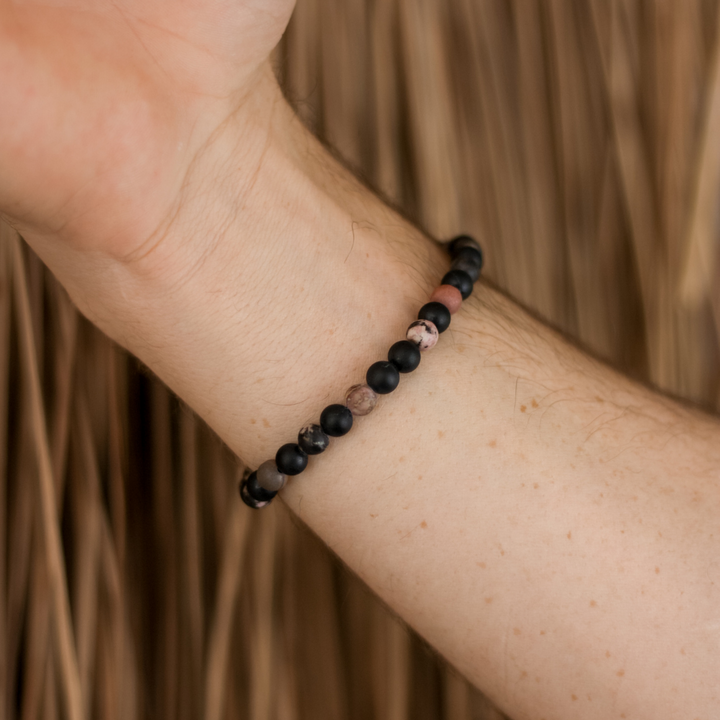 Black Tourmaline, Rhodonite Mens Stone Bracelet - Robyn Real Jewels
