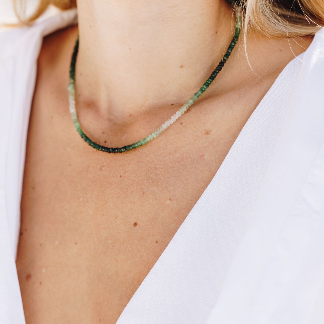 Emerald Ombre button Stone Necklace