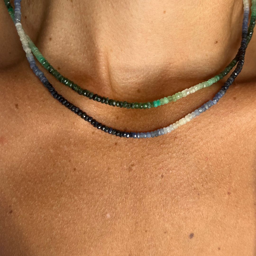 Emerald Ombre button Stone Necklace